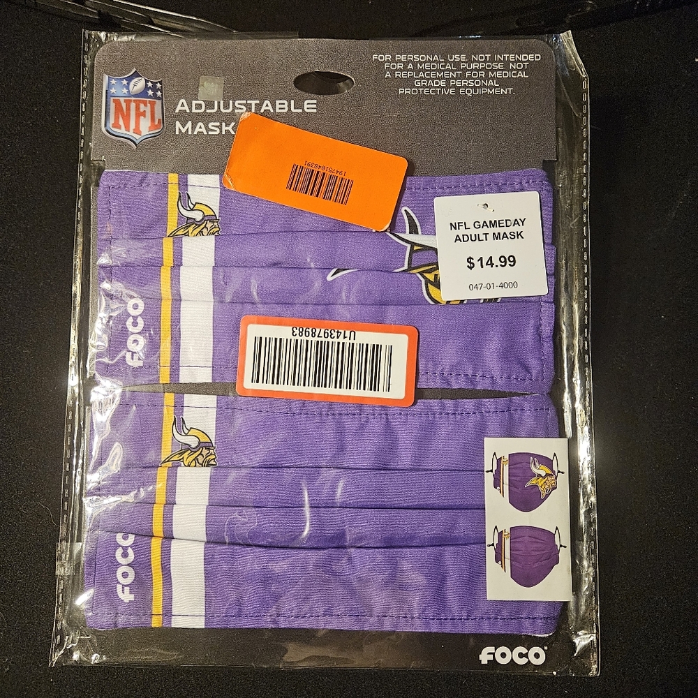 NFL Gameday Minnesota Vikings Adjustable Masks -‎ 2 Pack
